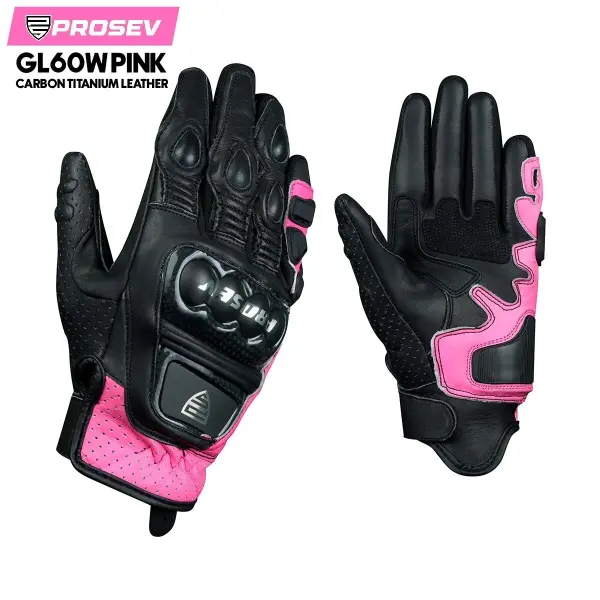 Prosev GL60 Bayan Deri Motosiklet Eldiveni Pembe Siyah