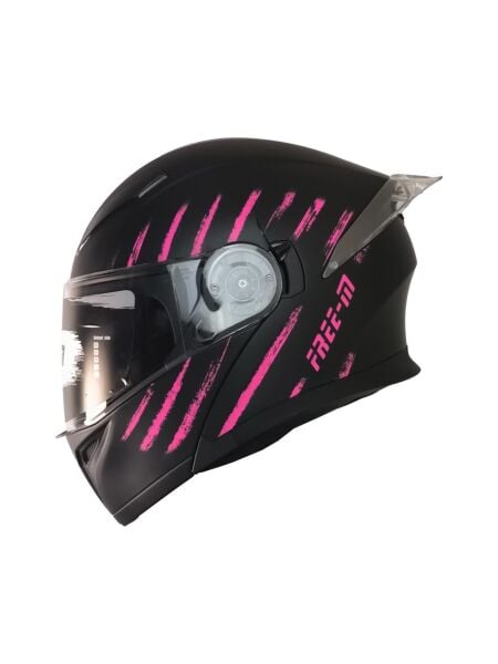Free-M 965 Pınk Zebra Mat Siyah-Pembe Çene Açılır Kask